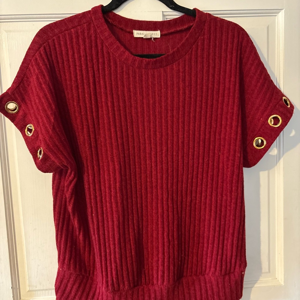 Parallel skies brand Women's Red Tee with Gold Eyelets